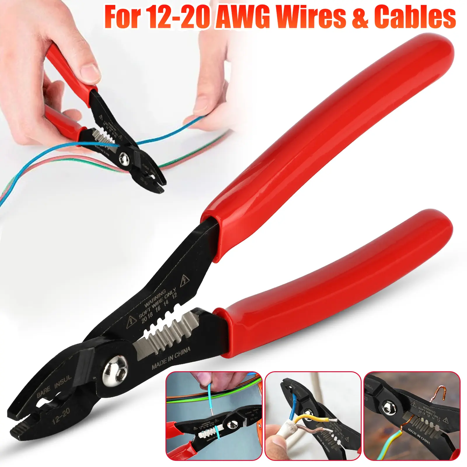 4 in 1 Wire Service Pliers - Multi Purpose Electricians Pliers,Compact Wire Stripper,Wire Crimper,Wire Cutter & Gripper,Cable Cutter Crimper,Tools for 12-20 AWG