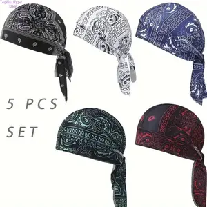 5-Pack Cooling Helmet Liner Caps, Moisture Wicking Breathable Pirate Head Wraps, Sweat-Absorbent Cooling Beanie for Motorcycle Cycling, Comfortable Helmet Inner Cap for Outdoor Sports & Riding