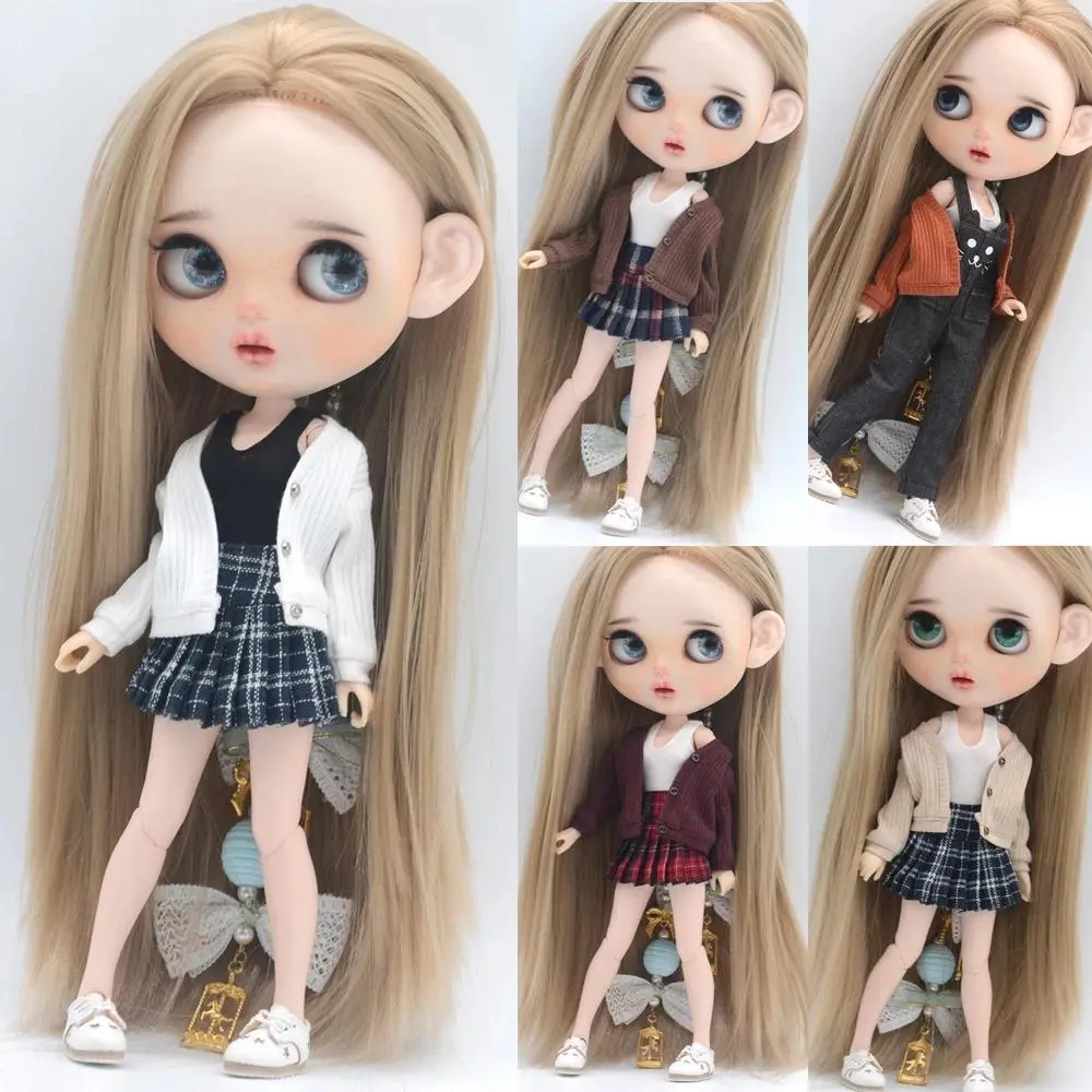 Clothes for doll Fashion multicolor cardigan short skirt  jeans fits Blyth Azone OB22 OB24 doll accessories