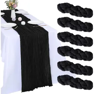 6 Pack Black Cheesecloth Table Runner 10FT Boho Gauze Fabric Table Runner 35 x 120 Inch Rustic Sheer Runner for Centerpiece Wedding Decor Baby Shower Party Boho Table Decoration(Black)