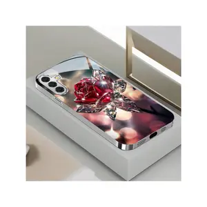Creative Crystal Rose Pattern Silvery Electroplated Tempered Glass Case,Suitable for iPhone17/iPhone17 air/iPhone17 pro/iPhone17 pro max/16 Pro Max/15 Pro Max/14 Pro Max/13 Pro Max/12 Pro Max/11 Pro Max , Compatible With Samsung Galaxy Series A54/A53