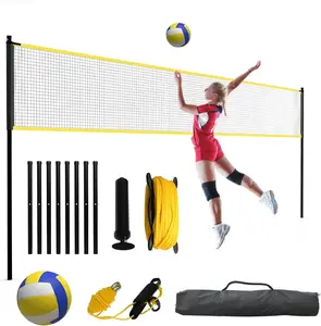 Portable volleyball net for garden and outdoor use – Height-adjustable training set with bag, ball, pump, and ropes – Stable freestanding net for children, teenagers, and adults