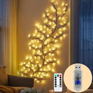 1pc Flexible Willow Vine Lights, Illuminated Vines, Sparkling Faux Tree Branch Lights, 2.3M/90.55in USB 144 LED Lights, 8 Modes for Indoor And Outdoor Home Decoration, Festival Lighting, Wall And Window Hanging Decor