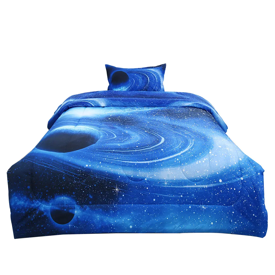 Unique Bargains Twin Comforter Set Galaxy White Blue for Twin Bed -3D Outer Space Themed Bedding- All-season Down Alternative Quilted Duvet - Reversible Design- Includes 1 Comforter, 1 Pillowcase