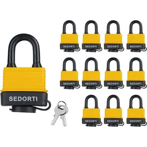 Colored Waterproof Padlocks, Yellow-Covered Laminated Lock, Same Color with Same Key, Keyed Alike Locks, Can Be Used as Lockout Tagout Lock, Long Padlocks, Pack of 12
