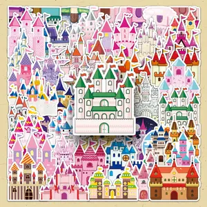 Cartoon Castle Pattern Sticker, Anime Sticker, 50pcs/set Cute DIY Decorative Sticker, DIY Decals for Water Bottle, Laptop, Phone Case, Scrapbooking, Journal Making