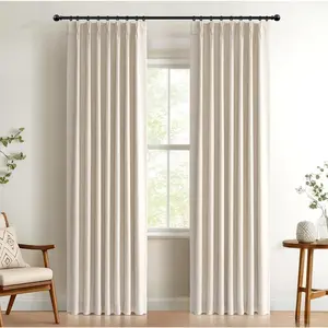 Linen Pinch Pleated Curtains Blackout, Pleated Drapes with Hooks 96 Inch Long 2 Panels Set, Linen Blackout Curtains for Bedroom & Living Room, 40" W x 96" L, Cream