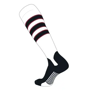 TCK Elite Baseball Knee High Stirrup Socks (D, 5in) White, Cardinal, Black, Black