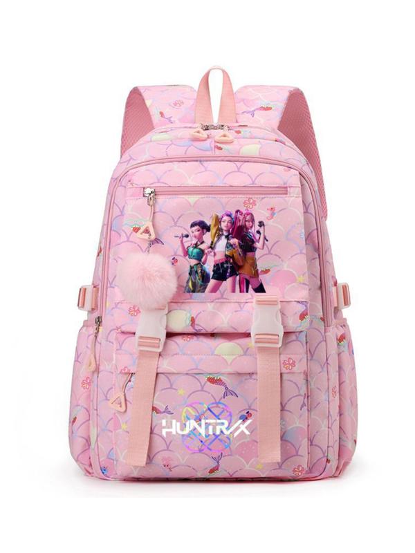 New K-Pop Demon Hunters Print Student Backpack, Fashion Casual Versatile Campus Style, Large Capacity Dual Shoulder Bag for Students, Cute Backpack