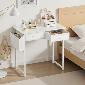 Small white desk with drawers — for bedroom; 32-inch home office computer desk with fabric storage drawer and bag; study writing table for small spaces, white