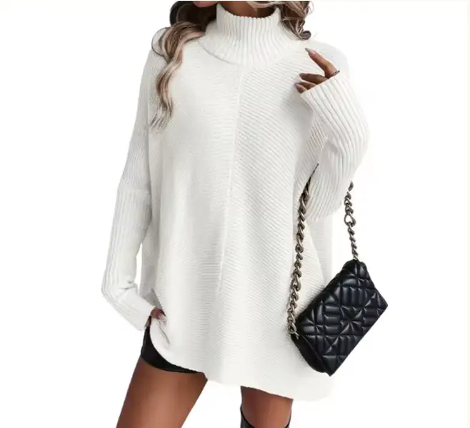 Ribbed Rita White Sweater with Unique Design for Autumn Women's Fashionable Knitted Top as Shown