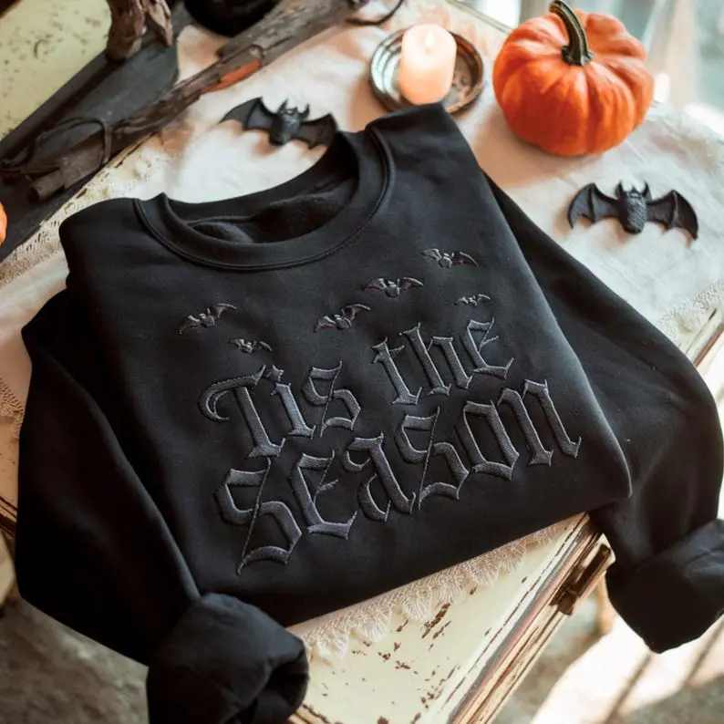 Embroidered Halloween Sweatshirt, Vintage Style Ghost Sweater