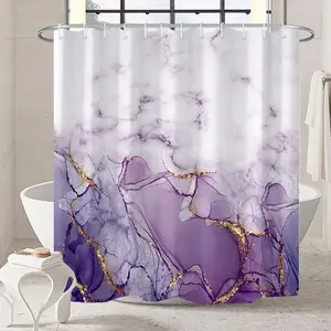 Purple Abstract Marble Shower Curtain – Modern Waterproof Bathroom Fabric with Hooks, 72x72