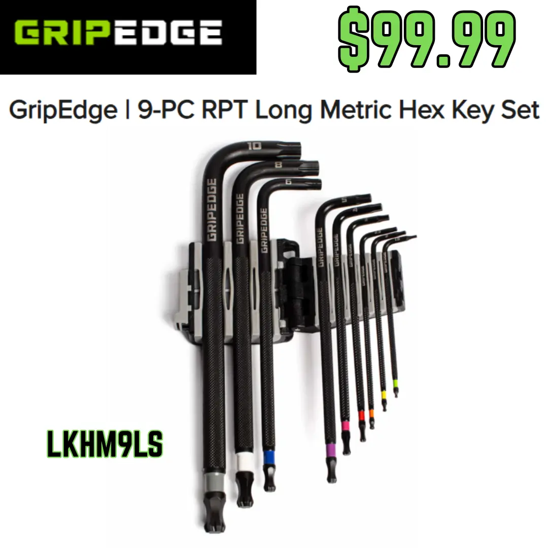 GripEdge 9-PC RPT Long Metric Hex Key Set, Heavy-Duty Hardware Tool for Mechanic Work, Includes 1.5 mm Size, 9-Piece, Color-Eye-D Coding