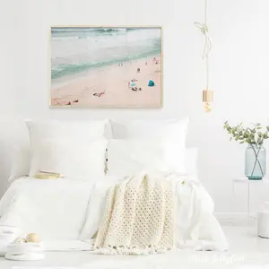 Coastal Horizontal Beach Wall Art Print, Pastel Minimalist Beach House Decor, Trendy Room Decor, Unframed | 5 size, 8x12 to 27x40 inch
