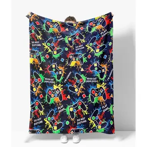 Gaming Gifts for Gamer Glow in The Dark Blanket: Cool Birthday Glowing Presents Toys for Video Game PC Gamers Men Teen Boys Kids Adults Girls Valentines Easter Christmas Ideas Throw Navy Blue 60x50 In