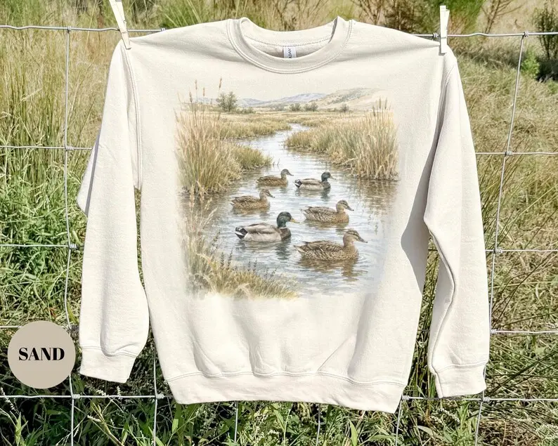 Vintage Mallard Duck Marsh Sweatshirt, Cottagecore Pullover, Nature Lover Country Top, Hunting Wildlife T-Shirt, Cute Women's Crewneck Gift