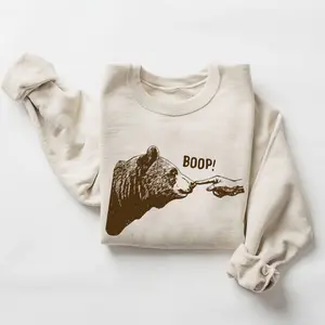 Boop! Sweatshirt, Vintage Bear Finger Touching Nose Funny Retro, Graphic Unisex Vintage Animal Funny Meme Crewneck Sweatshirt