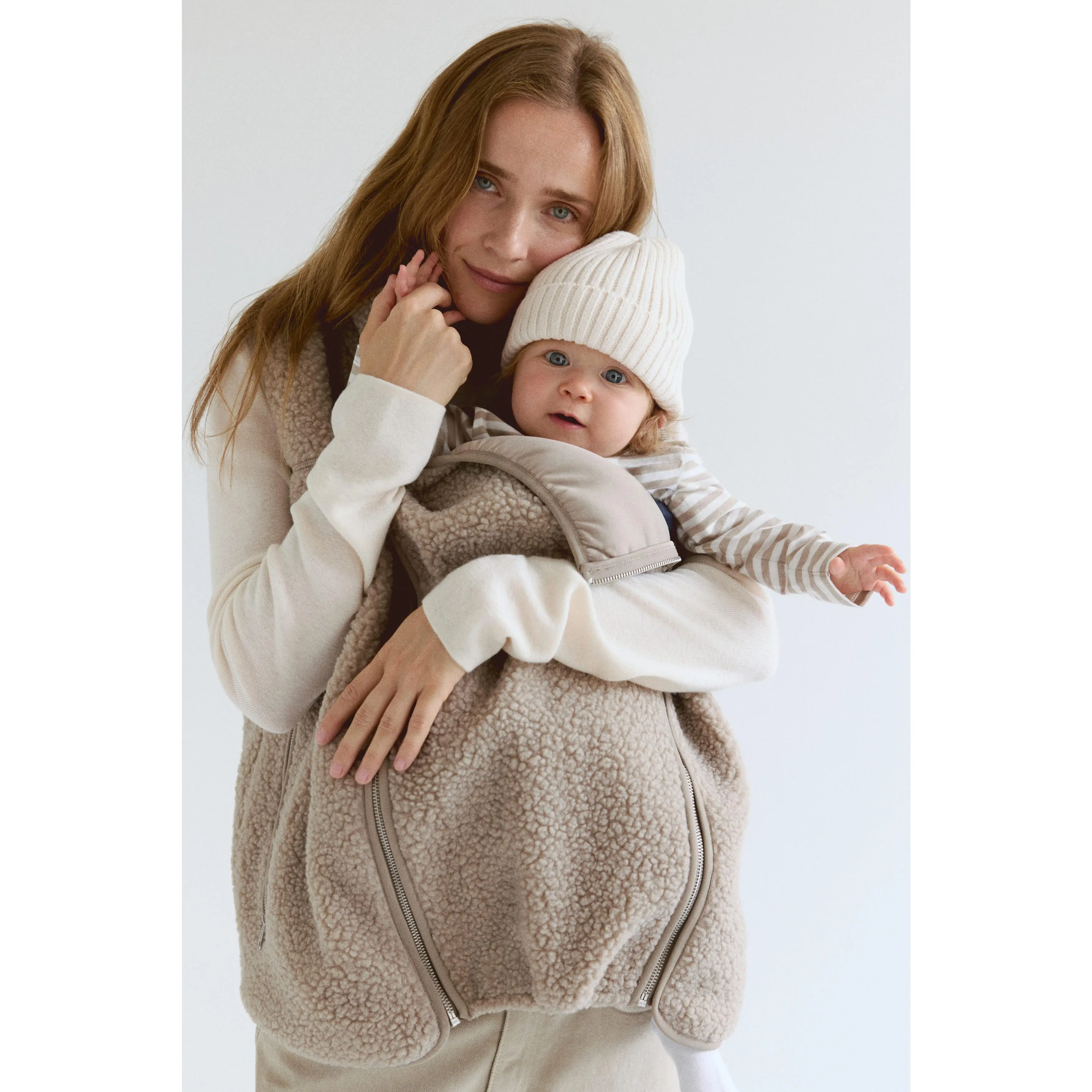 H&M MAMA Before & After Babywearing teddy gilet