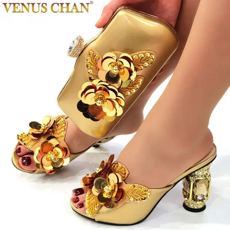 Gold Shoe & Bag Set – Narrow Band Cross-Tied Style