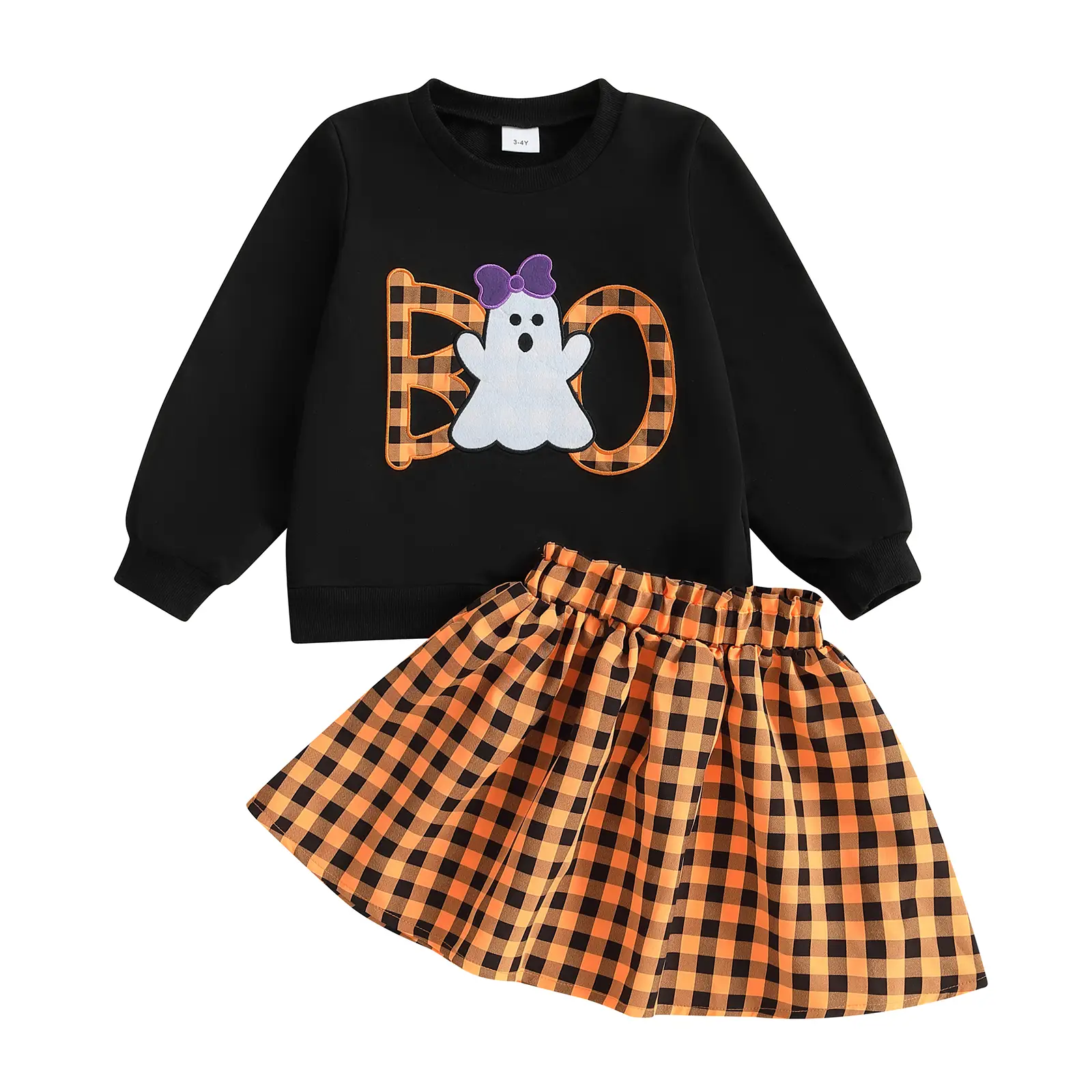 Toddler Girls 2Pcs Halloween Outfits Long Sleeve Ghost Embroidery Sweatshirt + Skirt Set Baby Clothes