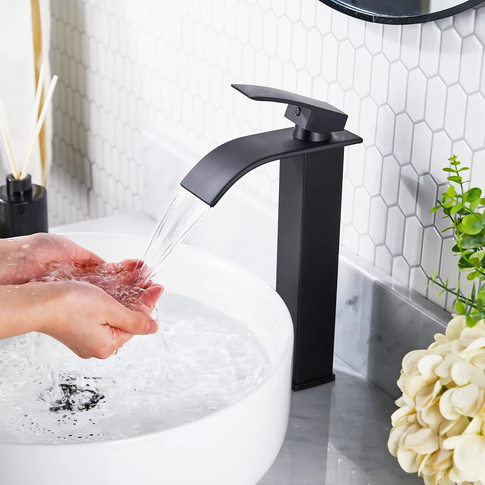 SummerVibes FORIOUS High Bathroom Faucet with Pop Up Dain Assembly Single Handle Stainless Steel Waterfall Bathroom Toilet Basin Sink Faucet Water Tap