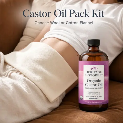 HERITAGE STORE Organic Castor Oil - Wool Flannel Daily Body Care Treatment Kit - Moisturizing Traditional Wellness Skincare Bundle, Moisturize