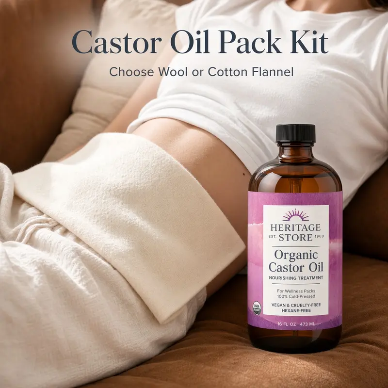 HERITAGE STORE Organic Castor Oil - Wool Flannel Daily Body Care Treatment Kit - Moisturizing Traditional Wellness Skincare Bundle, Moisturize
