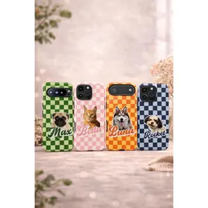 Custom Pet Photo Phone Case Personalized Dog Cat Portrait Gigham Case For Iphone 17 16 15 Samsung S26 S24 S23 Gift For Pet Lovers Pirexl 9 8