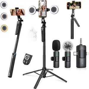 Tripod for  with Light and Remote,  Microphones, 71" Auto   Phone Stand for Video Recording, Content Creator Essentials Vlogging Kit for YouTube, , Live Streaming