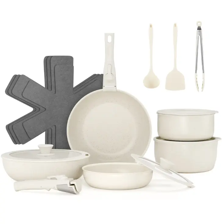 ALPULON 18Pcs Ceramics Pots and Pans Set with Lids, for Induction Cookware, White, cookware collection, aluminum pots, cooking utensils, home kitchen
