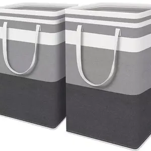 HomeHacks 2-Pack Large Laundry Basket, Waterproof, Freestanding Laundry Hamper, Collapsible Tall Clothes Hamper with Extended Handles for Clothes Toys in the Dorm and Family ( 75L)