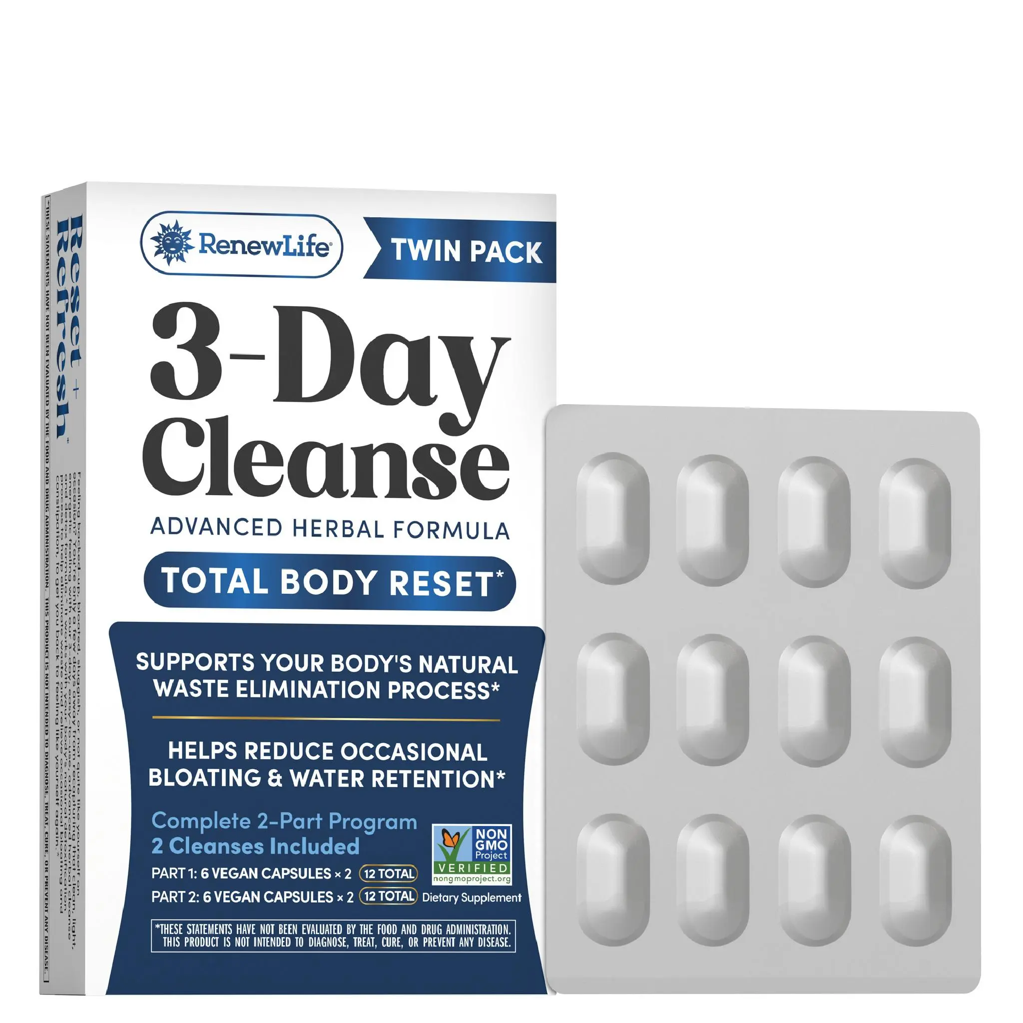 Renew Life 3-Day Cleanse Twin Pack - Advanced Herbal Formula - Helps Reduce Occasional Bloating and Water Retention - Dairy, Soy and Gluten Free