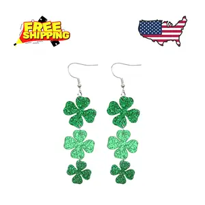 Good Luck Hoop Dangle Glitter Earrings Irish St. Patrick's Day Accessories (Style 1)