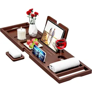 Premium  Bathtub  Tray - Bath Tray - Bath Tub Tray Table for Bathtub - Expandable Size, Fits  Bath Tubs - Brown