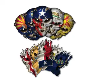 State Flag Skull Tattered Waving Flags Combo Pack Reflective Eye Skulls Universal Car Sticker, Windshield Sticker