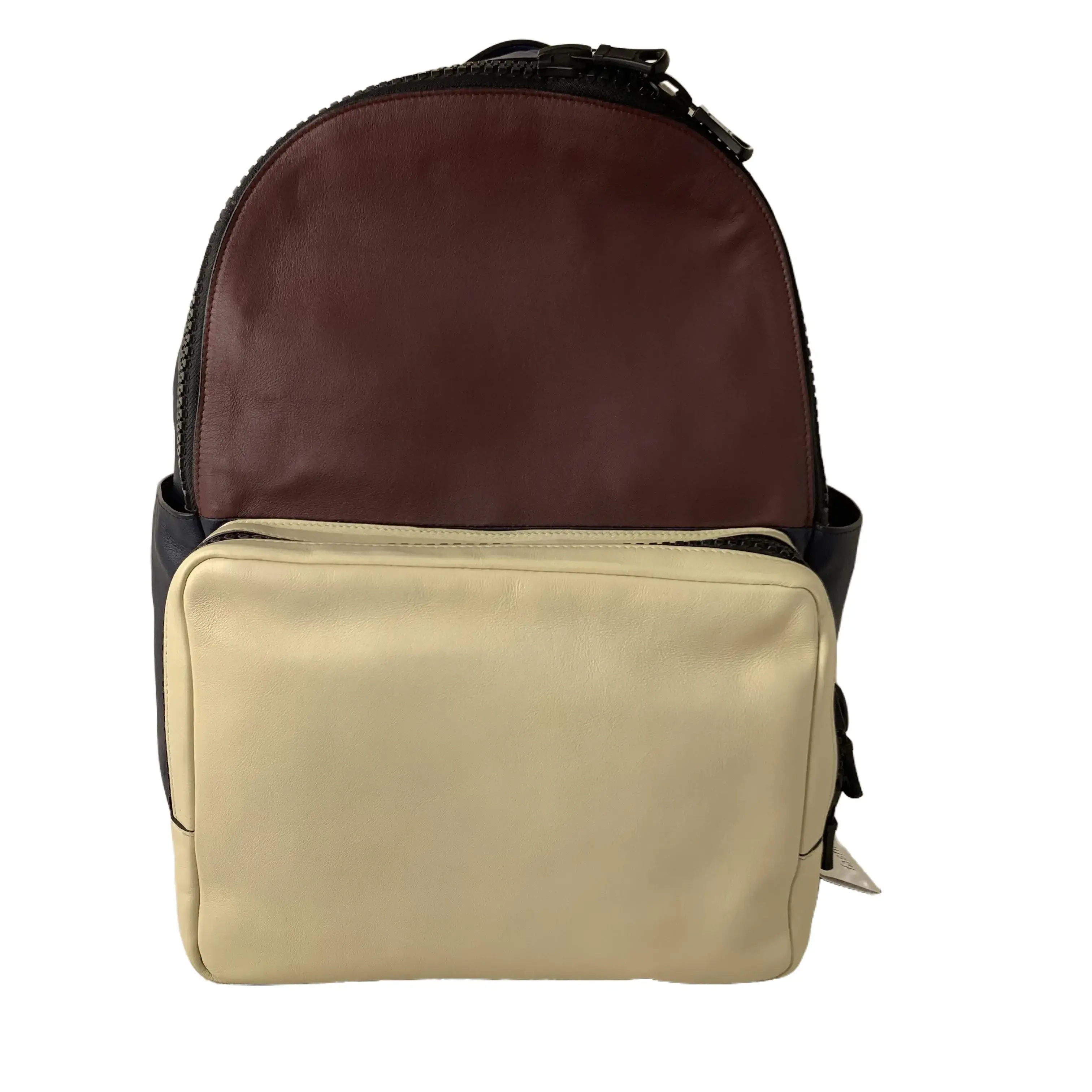Pre-owned Valentino Garavani Tri Color Block Nappa Lambskin Backpack, Burgundy Cream Navy Smooth Leather Rucksack TKB00000003