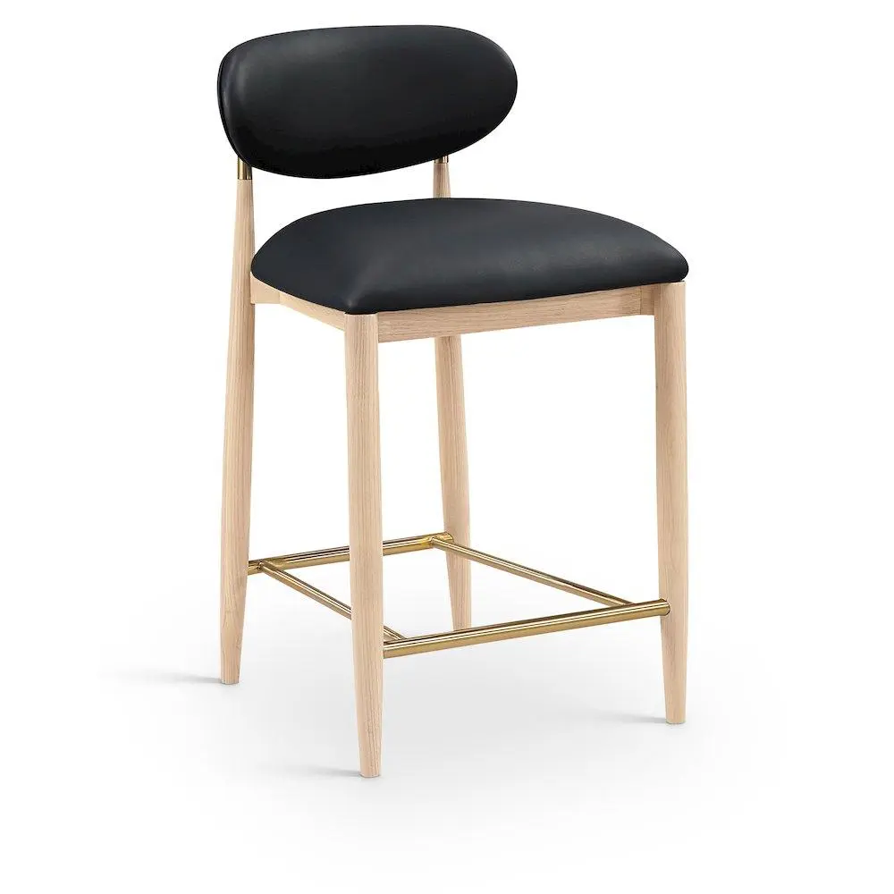 Riccio Black Vegan Leather Upholstered Stool