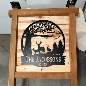 Mountain Deer Tree Scene sign Personalized Metal Monogram, Wedding Gift. Family Name Sign, Outdoor Name Sign, Last Name Sign,Front Door