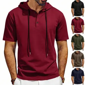 Men's Summer Short-Sleeve Hooded T-Shirt — Drawstring Neck Design, Casual, Loose-Fit, Breathable Sports Vest