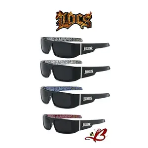 LOCS Bandana Pattern OG Black Glossy Signature Lowrider Flat Top Gangster Cholo Hardcore Shades UV Protection Square Full Frame Wraparound Sunglasses | Original & Authentic Locs tiktok shop