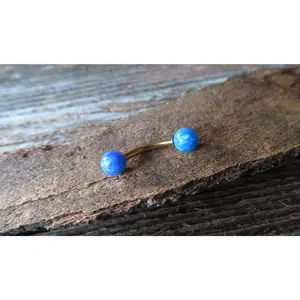 Blue Floating Minimalist Gold IP Fire Opal Surgical Steel Belly Ring 14G (1.6mm) VCH Piercing Petite