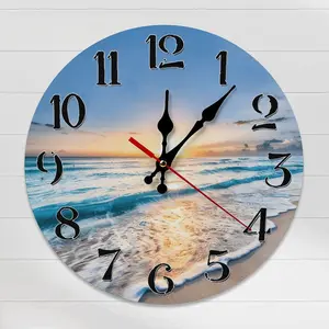 10 Inch Coastal Beach Wall Clock, Silent Non-Ticking Quartz Clock, Beach Themed Decor Gift for Ocean Lovers, Summer Nautical Style, DIY ASSEMBLY NEEDED