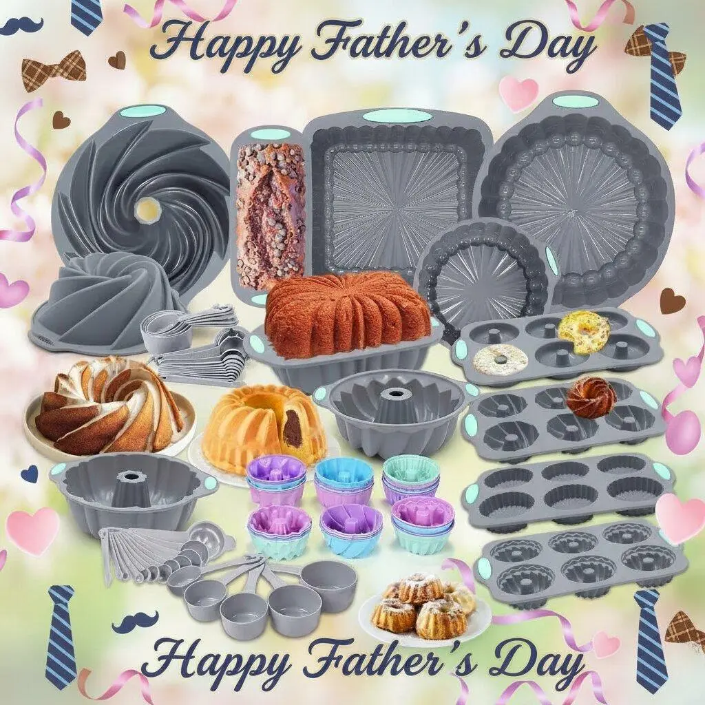 71/46/25-Piece Silicone Baking Set, Non-Stick Kitchen Baking Trays, Includes Cake Pan, Chiffon Cake Pan, Donut Pan, Charlotte Cake Pan, Square Cake Pan, and Loaf Cake Pan. Dishwasher and oven safe，Mother’s Day Gift.  Mother's Day Gifts，SummerVibes Cupcake
