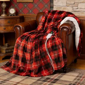Red Christmas Electric Heated Blanket 50"x60",  Heated Throw with 8 Hours Auto Off/8 Heats Levels, Soft Plaid Sherpa with ETL Certification, Gifts for Adults Keep Warm in  Office