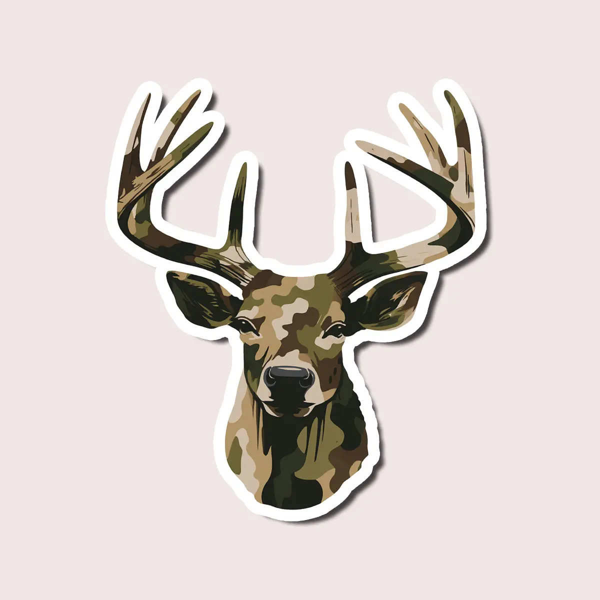 Camo Buck Head Sticker, Hunting Deer Skull Decal, Camouflage Whitetail Vinyl Sticker for Truck, Cooler, Ammo Case, Outdoor Gear