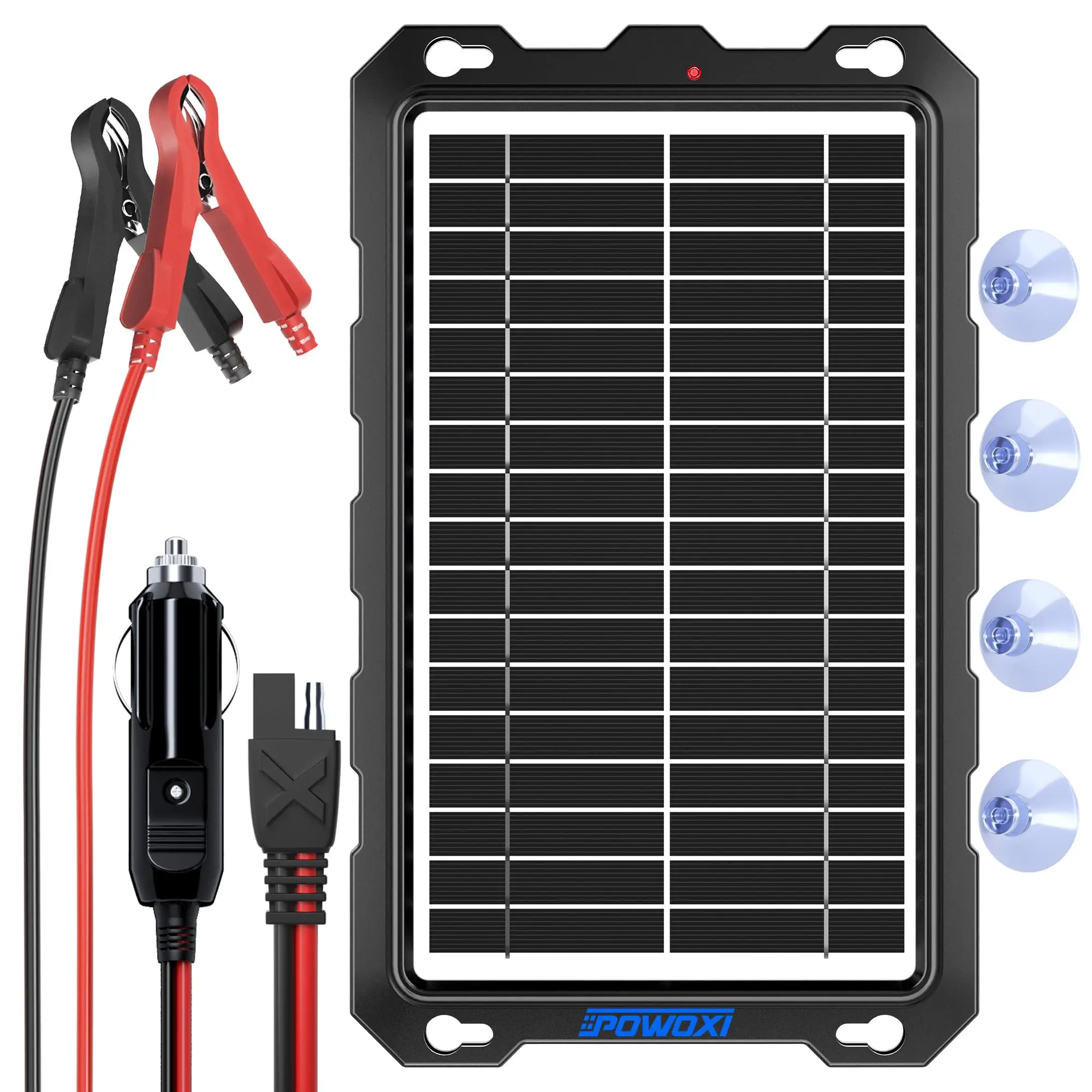 POWOXI-9W-Solar-Battery-Trickle-Charger-Maintainer -12V Portable Waterproof Solar Panel Trickle Charging Kit for Car, Motorcycle, Boat, Marine, RV, Trailer, Powersports, Snowmobile, etc. battery  chargers