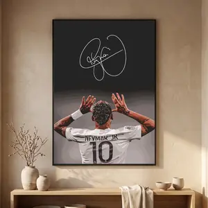 Neymar Jr. Signed Framed Canvas Print, Retro-Style Artwork - Minimalist Home Decoration, Hanging Room Decor Collectible for Fans