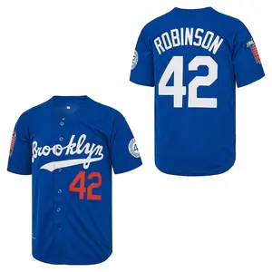 Mens Br00klyn 42 Robinson Baseball Jersey – Legend Vintage with Embroidered Patches, HipHop, Blue, Perfect Gift for Any Occasion