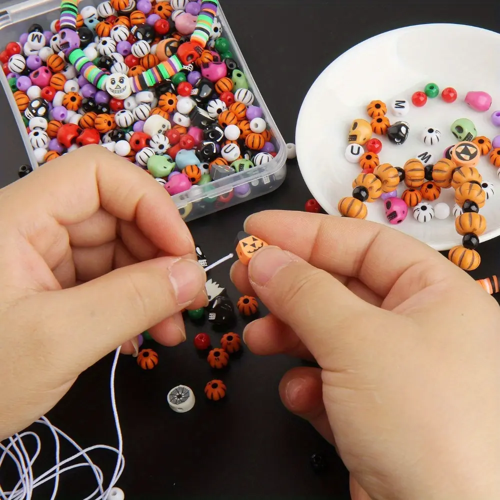 Halloween Beads Set - 1box Colorful Beads Skulls, Pumpkins, and Ghosts for Crafting and Jewelry Making